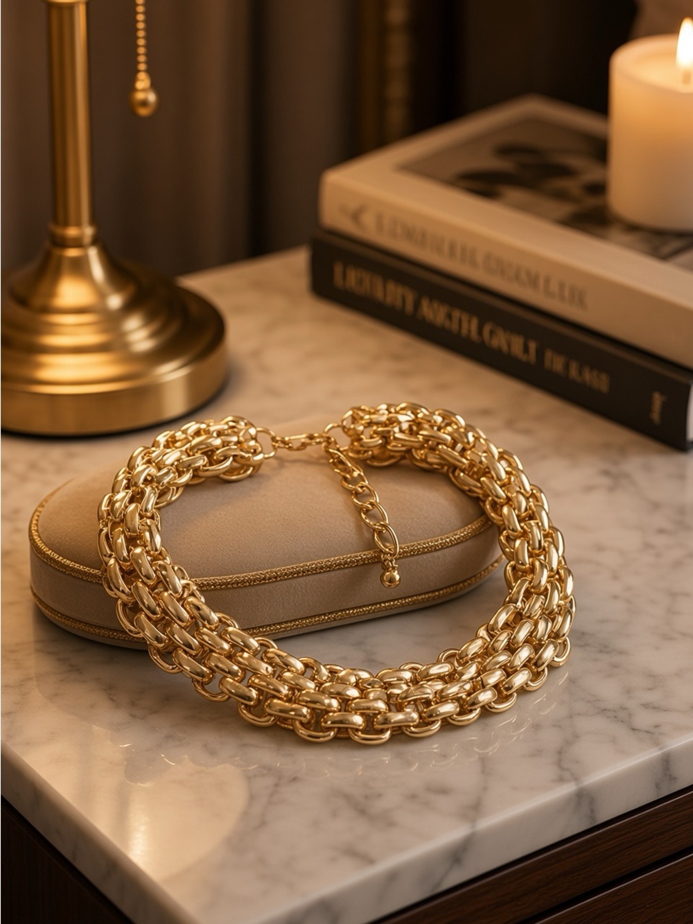 Gold Multi-Strand Chain Necklace - Elegant Women’s Jewelry choker NEW - Picture 1 of 1